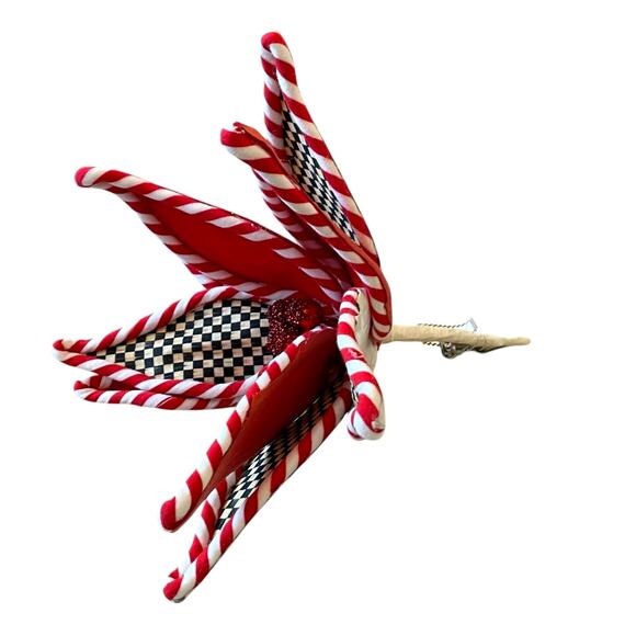 MacKenzie Childs Peppermint Stripe Jumbo Flower Clip Courtly Check Christmas NEW - Picture 7 of 11